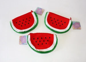 3 Plush Red Watermelon Coin Purse Wallet Pouch NEW - Picture 1 of 2