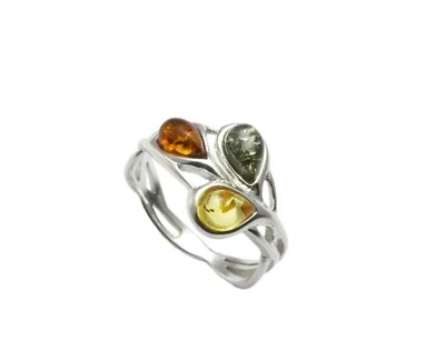 NATURAL BALTIC AMBER STERLING SILVER 925 Gemstone RING Multicolour & Box - Image 1 of 4