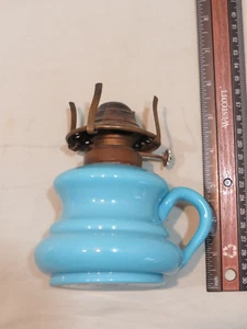 Vintage Blue Glass (Handblown) Finger Oil Lamp, Unmarked Burner - Picture 1 of 6