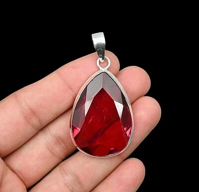 Red Ruby Silver Pendant 925 Sterling Silver Pendant Lab Created Gemstone Pendant - Image 1 of 4