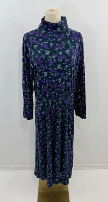 VTG LL Bean 100% Cotton Floral Maxi Dress Knit Jersey L/S Large Petite Maxi 112 - Image 1 of 4