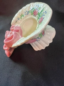 Vintage 1940er Brayton Laguna Keramik Hut Vase Übertopf handbemalt Rosen & Schleife - Bild 1 von 16