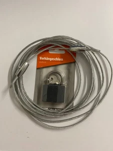 Stahlseil 3,50 m lang - 3 mm stark - PVC - mit Ei-Klemmen + Vorhängeschloss - Bild 1 von 1