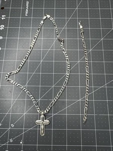 Herren Firago Sterling 20 Zoll Silberkette und 8 Zoll Armband mit Kreuz Anhänger - Bild 1 von 10