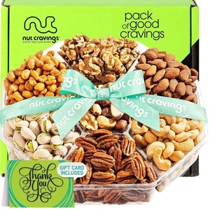 Nut Cravings Thank You Gift Box 7 Nut Varieties, Gourmet Nuts with Ribbon & Card - Picture 1 of 7