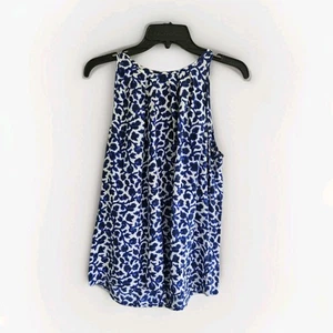 Cynthia Rowley Silk Tank Top Sleeveless Blue White Floral Print Medium - Picture 1 of 4