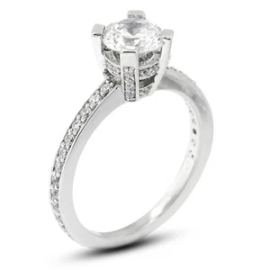1.01ct I VS2 Round Natural Certified Diamonds Platinum Classic Side Stone Ring - Picture 1 of 14