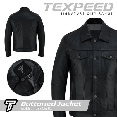 Mens Leather Casual Buttoned Jacket Soft Motorcycle Genuine Biker Style Fit - Image 1 of 4