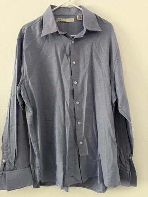 Perry Ellis Size XL/XG Men's Blue/White Dotted Button-up Long Sleeve Shirt - Image 1 of 4