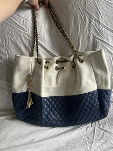 Vintage echt Leder maritim High Fashions gesteppt Handtasche Beuteltasche Handtasche goldfarben - Bild 1 von 10