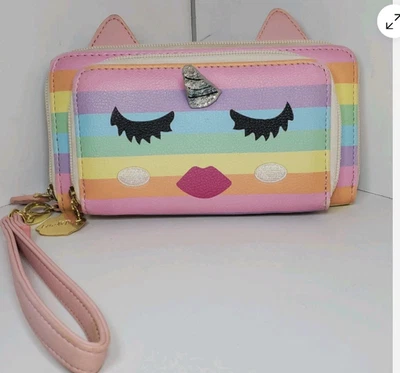 Nuevo Raro Betsy Johnson Luv Arco Iris Gatito Unicornio Muñequera Billetera Y2K Retro Foto 1 de 4