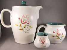 Denby Stoneware Coffee Pot, Creamer & Mustard Pot  Pink Flower & Green Interior