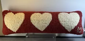 Chandler 4 Corners Hooked Wool Three Hearts Pillow 18.2” round x 23" long - Picture 1 of 10