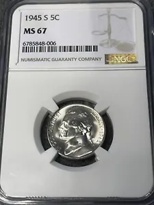 1945-S Silver WW2 Jefferson Nickel NGC MS-67 Certified - Picture 1 of 4