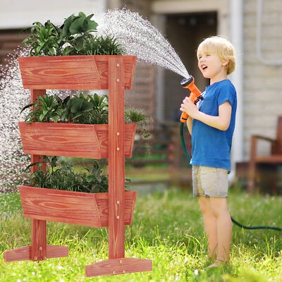 UNHO 3 Tier Wooden Vertical Raised Garden Bed Vegetable Planter Box Outdoor Indoor