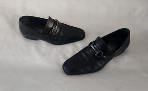 Mocassins homme Salvatore Ferragamo taille 8 D cuir noir chaussures habillées fabrication Italie - Photo 1/18