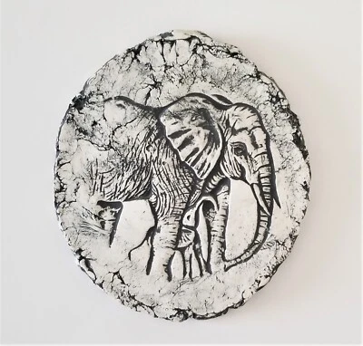 Madre e hijo elefantes en la naturaleza texturizado colgante de pared por artista Stan 7,5" Foto 1 de 4