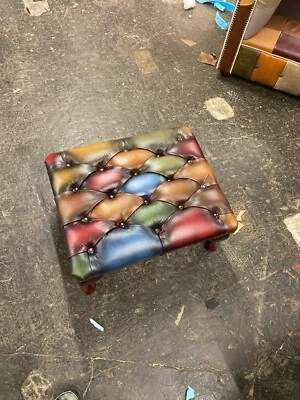 REAL LEATHER queen anne footstool - Image 1 of 4