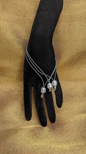 Pearl Bead Bracelet w/Adjustable Gray Leather strap.Handmade in USA.(Set of 3) - Picture 1 of 1