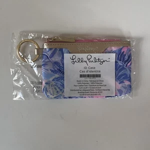 NWT Lilly Pulitzer Wallet Pink Blue Zip ID Case Gold Tone Keychain Card Holder - Picture 1 of 6