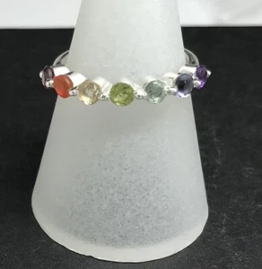 Chakra solid Sterling Silver ring, rainbow, semi precious. Eternity. Multistone. - Picture 1 of 10