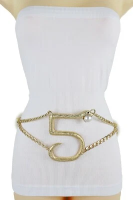 Donna Argento Colore Metallo Catena Grande #5 Serpente Pendente Moda Cintura XS - Immagine 1 di 4
