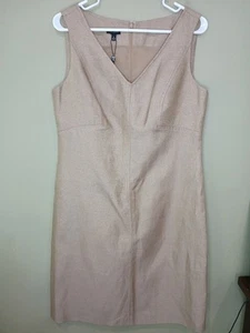Talbots Size 8 Gold V Neck Zip Up Dress Sleeveless Sheath NWT Knee Length  - Picture 1 of 10