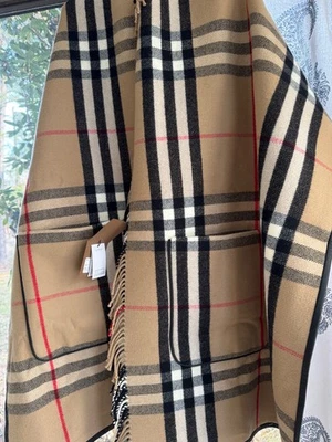 BURBERRY ARCHIVE BEIGE FLECOS LANA CACHEMIR CUADROS GIGANTES PONCHO BOLSILLOS CAPA Foto 1 de 4