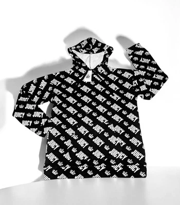 JUICY COUTURE Black White CROWN Pullover Hoodie Sweater Sweatshirt Women's Large - Image 1 of 4