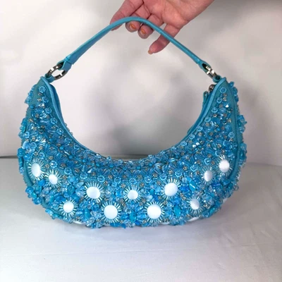 Cartera baguette vintage y2k Ann Taylor azul turquesa con cuentas Foto 1 de 4