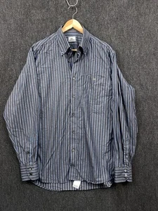 Lacoste Mens Size 42 Long Sleeve Button Down Shirt Grey Blue Stripe Pocket Logo - Picture 1 of 13
