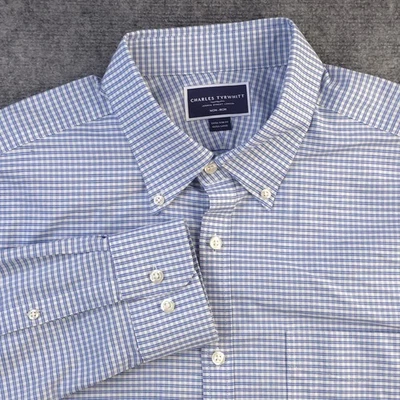 Camisa Charles Tyrwhitt XL Extra Ajustada Oxford Azul Cuadros Manga Larga Elastizada  Foto 1 de 4