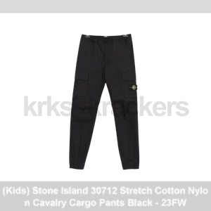 (Kids) Stone Island 30712 Stretch Cotton Nylon Cavalry Cargo Pants Black - 23FW - Picture 1 of 4