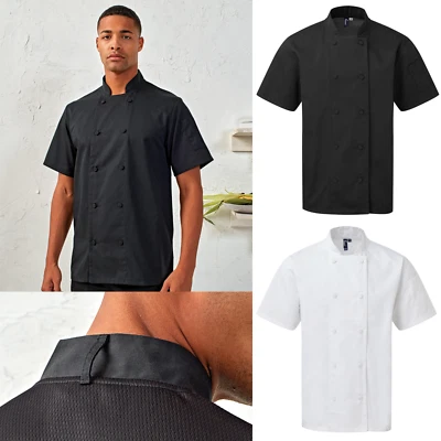 Premier Chefs Coolchecker kurzärmelige Jacke - Mesh-Back Kochjacke Top