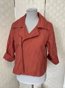 Cabi Women’s Sz Large Coral Red Cropped Asymmetrical Zip 3/4 Sleeve Jacket - Picture 1 of 12