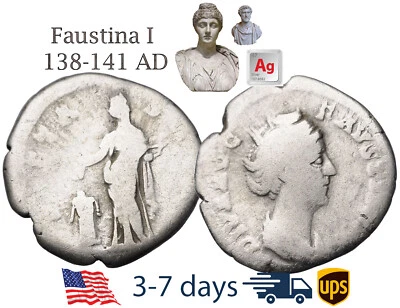 Antigua moneda Imperio Romano plata Faustina 1 138 141 dC esposa ANTONINO PÍO #21491 Foto 1 de 3