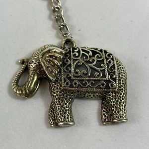Elefant Schlüsselanhänger strukturiert Schnörkelarbeit Rüssel oben Zinn 4" Viel Glück - Bild 1 von 6