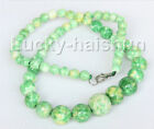natural 18" 6-14mm Graduated Round light green Chrysocolla necklace 18KGP j11058