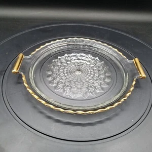 Vintage Gold Rim FOSTORIA Snack / Cookie Plate CLEAR GLASS Block Pattern 7 1/4" - Picture 1 of 8