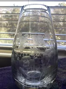 Vintage MCM Kronso Large Floral Etched Vase Made In Poland. Heavy Base - Picture 1 of 3
