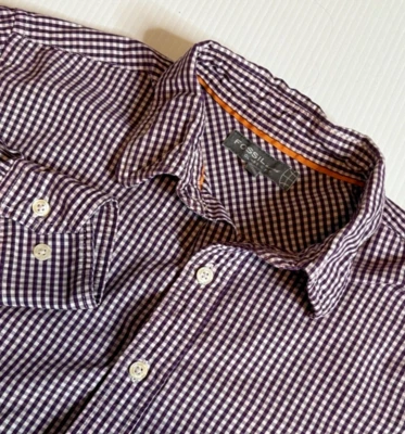 Мужская рубашка Fossil Classic Fit средний размер с длинным рукавом фиолетовая имбирь на пуговицах - Изображение 1 из 4