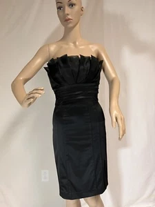 Bebe, Strapless Pencil Black Dress With Ruffles On Chest, Size XS - Picture 1 of 9