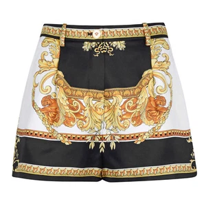 900$ VERSACE A85704 Medusa Renaissance Print Silk Twill Shorts Pant Gold Black S - Picture 1 of 8