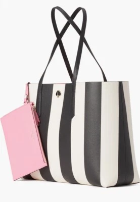 "Nuevo bolso grande Kate Spade Molly a rayas negro multi con muñeca se adapta a computadora portátil de 13""" Foto 1 de 4