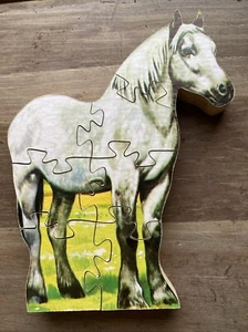 Vintage Wood Horse Puzzle White Horse - Picture 1 of 9