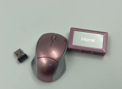 IHOME Pink Sliver wireless optical netbook mouse 4 port USB 2.0 notebook hub - Image 1 of 4