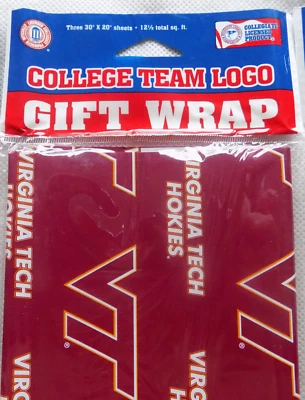 Papel de regalo NCAA Virginia Tech Hokies regalo Navidad 3 hojas 30"x20" regalo de cumpleaños Foto 1 de 3