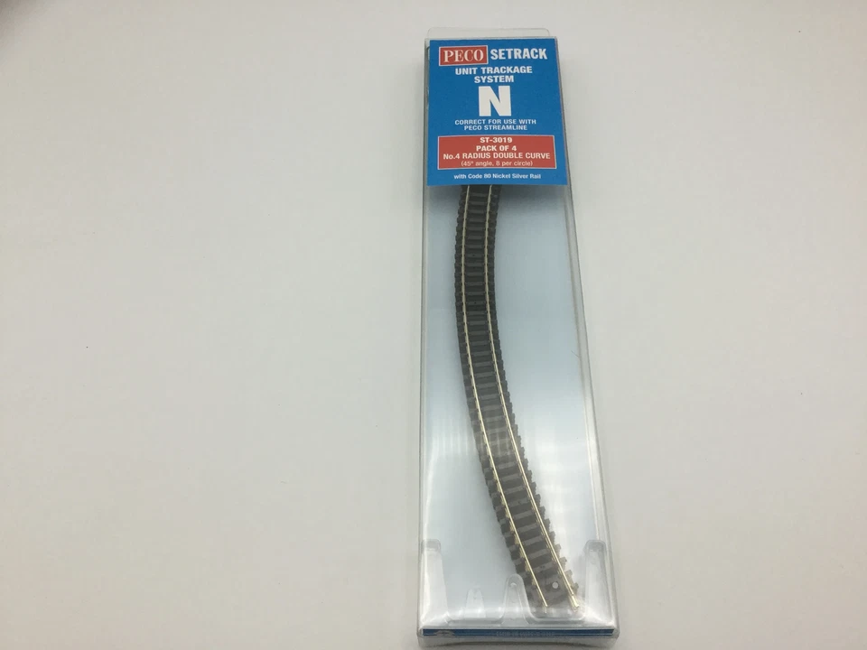 Peco ST3019 N Gauge Pack of 4 ST-19 4th Radius Double Curve Track - Image 1 of 1