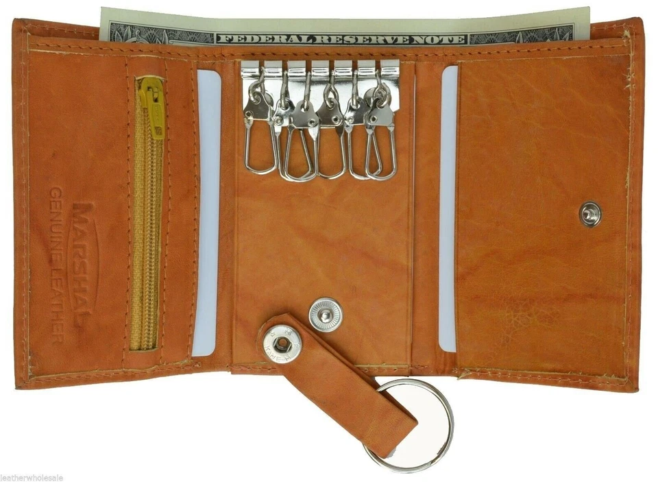 Accesorio porta llaves de cuero genuino para hombre 6 llaveros billetera estuche tostado Foto 1 de 4