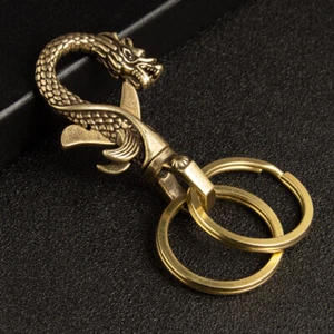 Brass Dragon Clip Keychain Detachable Split Keyring - Picture 1 of 4